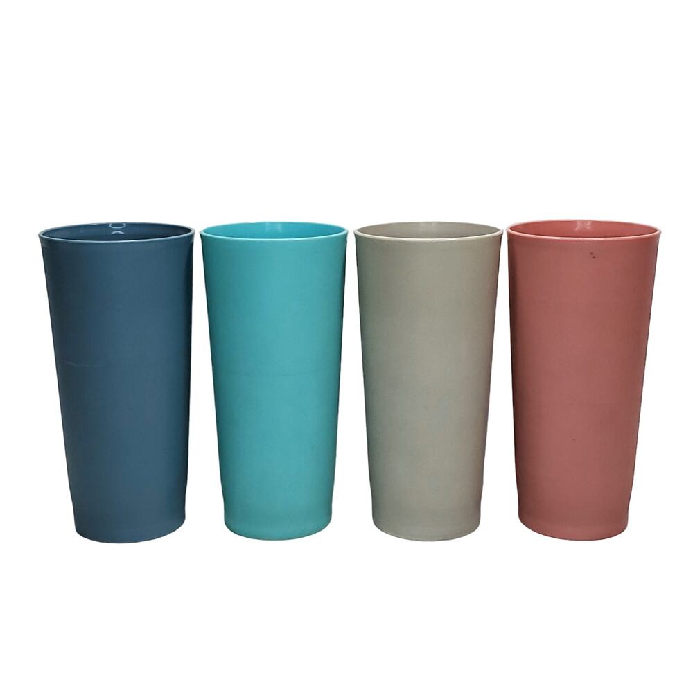 4 Vtg Tupperware Tumblers Pastel Blue Teal Pink Gray 6.5" No Lids